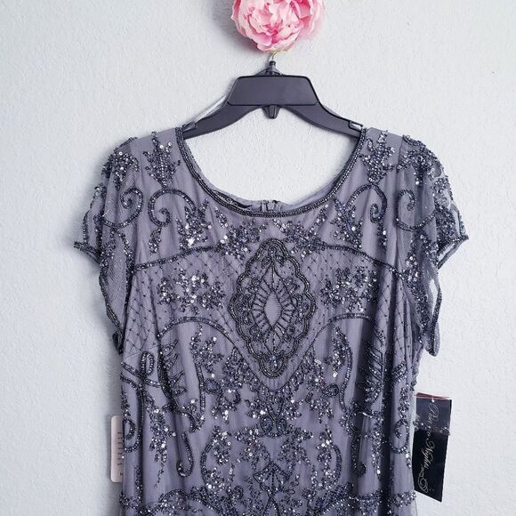Pisaro Nights Smoke Gray Beaded Mesh Dress - Picture 5 of 10
